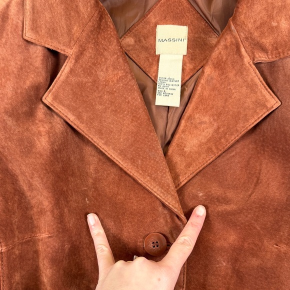 Massini Rust Brown Suede Leather Mid Length Button Front Car Coat Women’s Large - Picture 5 of 9